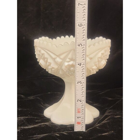 Vintage Kemple Glass Milk Glass Footed Compote with Hobstar and Fan Pattern - Picture 7 of 13